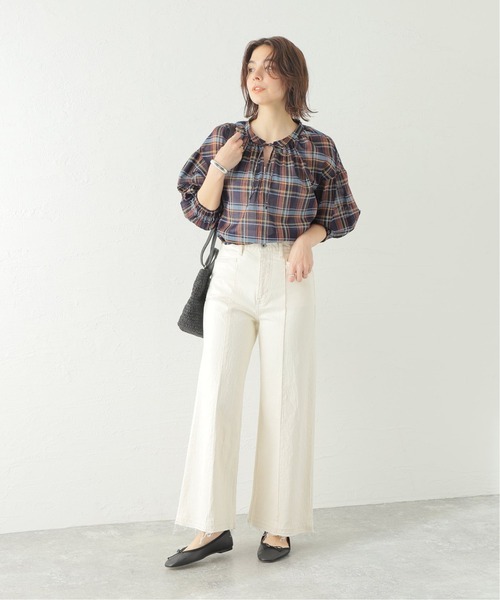 Spick & Span(スピックアンドスパン)の「スラブチェックVカラー ブラウス(シャツ/ブラウス・レディース・ネイビー/グリーン・FREE)」の18枚目の写真