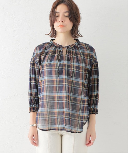 Spick & Span(スピックアンドスパン)の「スラブチェックVカラー ブラウス(シャツ/ブラウス・レディース・ネイビー/グリーン・FREE)」の7枚目の写真