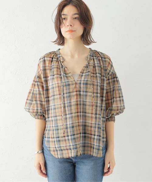 Spick & Span(スピックアンドスパン)の「スラブチェックVカラー ブラウス(シャツ/ブラウス・レディース・ネイビー/グリーン・FREE)」の10枚目の写真