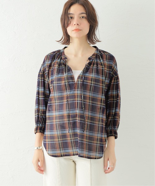 Spick & Span(スピックアンドスパン)の「スラブチェックVカラー ブラウス(シャツ/ブラウス・レディース・ネイビー/グリーン・FREE)」の20枚目の写真
