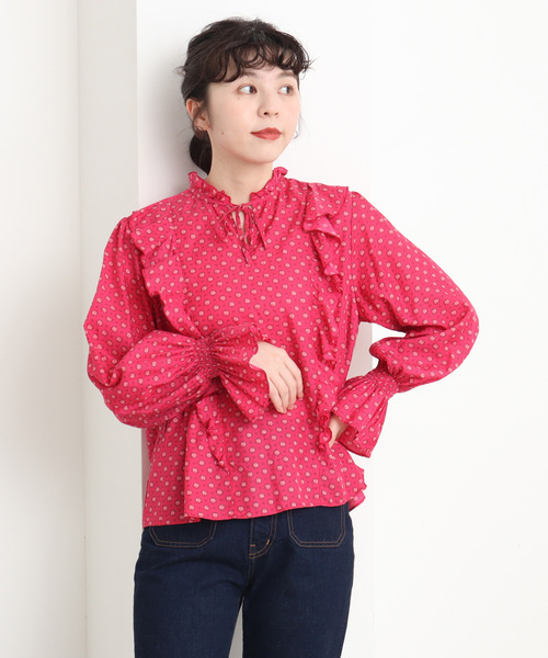 Dot＆Stripes CHILD WOMAN（ドットアンドストライプス　チャイルドウーマン）の「Cu/Coツイル花柄 フリルブラウス（シャツ/ブラウス・レディース・ピンク/ブラック・FREE）」の17枚目の写真