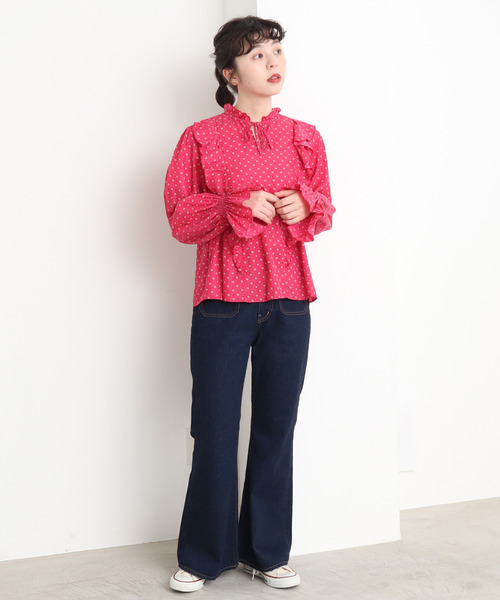 Dot＆Stripes CHILD WOMAN（ドットアンドストライプス　チャイルドウーマン）の「Cu/Coツイル花柄 フリルブラウス（シャツ/ブラウス・レディース・ピンク/ブラック・FREE）」の20枚目の写真