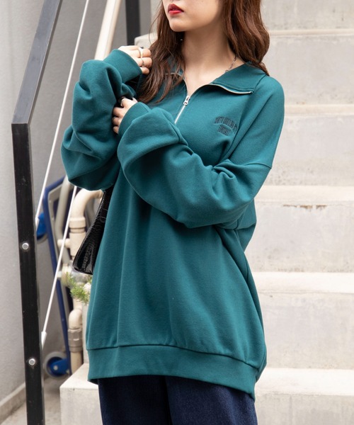 WEGO（ウィゴー）の「WEGO/オーバーサイズハーフジッププルオーバー（スウェット・レディース・ブラック/オレンジ/オートミール/ブルー系その他/グリーン系その他/ライトピンク/グレー系その他/サックスブルー/ホワイト/ブラック系その他/ライトパープル・FREE）」の15枚目の写真