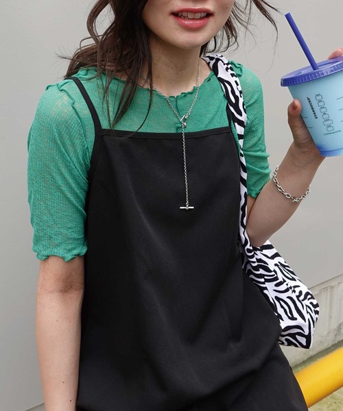 CORNERS(コーナーズ)の「シアーリブ2wayメロートップス(Tシャツ/カットソー・レディース・オフホワイト/ブラック/グリーン/ラベンダー/オレンジ・M)」の4枚目の写真