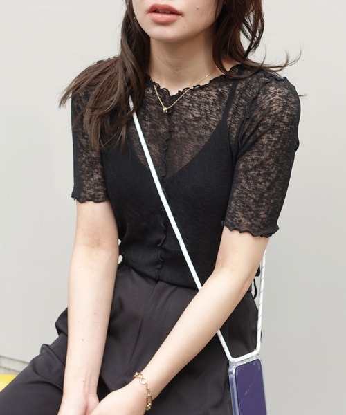 CORNERS(コーナーズ)の「シアーリブ2wayメロートップス(Tシャツ/カットソー・レディース・オフホワイト/ブラック/グリーン/ラベンダー/オレンジ・M)」の3枚目の写真