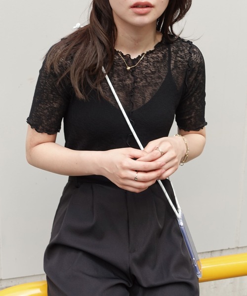 CORNERS(コーナーズ)の「シアーリブ2wayメロートップス(Tシャツ/カットソー・レディース・オフホワイト/ブラック/グリーン/ラベンダー/オレンジ・M)」の8枚目の写真