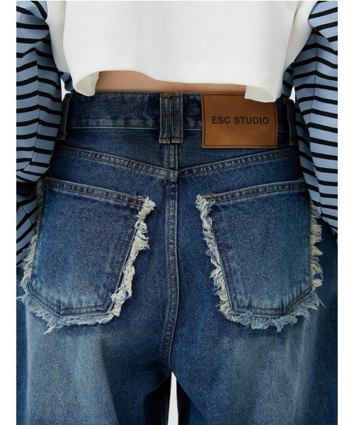 ESC STUDIO（イーエスシースタジオ）の「【ESC STUDIO/イーエスシースタジオ】washing denim culotte pants/ウォッシング デニム キュロットパンツ ジーンズ 切りっぱなしデニム（デニムパンツ・メンズ・ブルー・01/02）」の19枚目の写真
