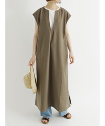 Samansa Mos2 blue | Vネックジャンパースカート(ジャンパースカート)