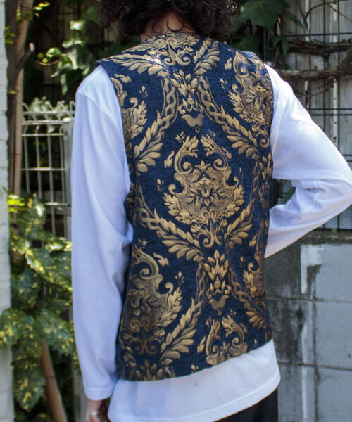 GLOSTER（グロスター）の「【GLOSTER/グロスター】ゴブラン柄ベスト アンティーク調 レトロ ジオメトリックパターン（ベスト・メンズ・ホワイト系その他/ブルー系その他・S/M/L）」の9枚目の写真