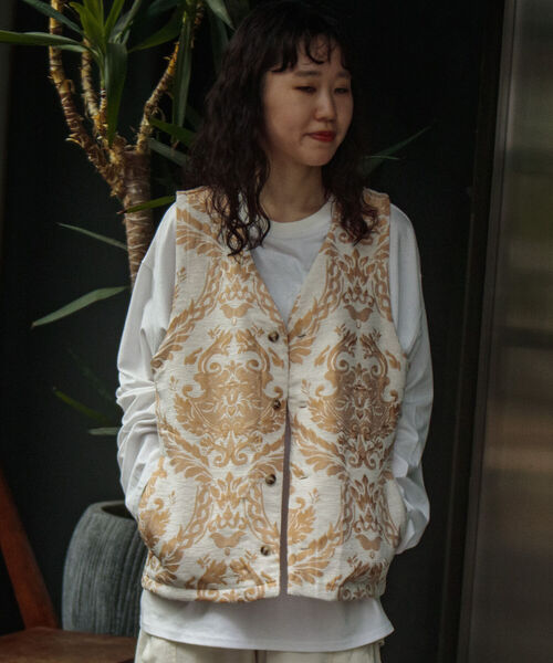 GLOSTER（グロスター）の「【GLOSTER/グロスター】ゴブラン柄ベスト アンティーク調 レトロ ジオメトリックパターン（ベスト・メンズ・ホワイト系その他/ブルー系その他・S/M/L）」の14枚目の写真