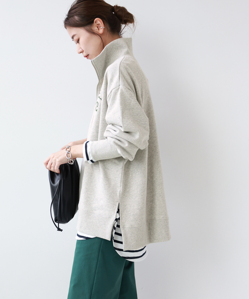 JOURNAL STANDARD relume（ジャーナルスタンダード　レリューム）の「ロゴスウェットハーフジッププルオーバー（スウェット・レディース・ライトグレー/ネイビー・FREE）」の6枚目の写真