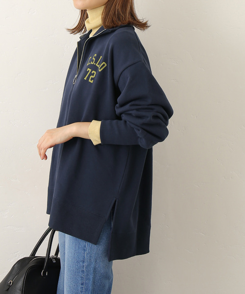 JOURNAL STANDARD relume（ジャーナルスタンダード　レリューム）の「ロゴスウェットハーフジッププルオーバー（スウェット・レディース・ライトグレー/ネイビー・FREE）」の10枚目の写真