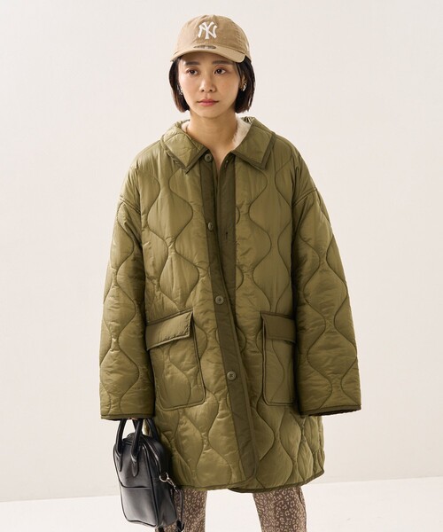 FREAK'S STORE（フリークスストア）の「襟付きキルトライナージャケット（ミリタリージャケット・レディース・ブラック/オフホワイト/オリーブ・ﾌﾘ-）」の12枚目の写真