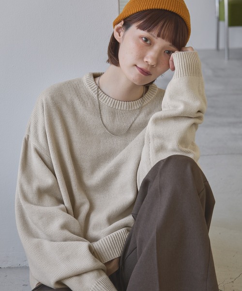 MONO-MART(モノマート)の「ボリュームルーズ クルーネックプルオーバーニット(ニット/セーター・メンズ・ダークグレー/アイボリー/グリーン系/ベージュ/ブラック/ブルー系/グレー/パープル/ライトベージュ/カーキ/ダークブラウン・M/L)」の13枚目の写真