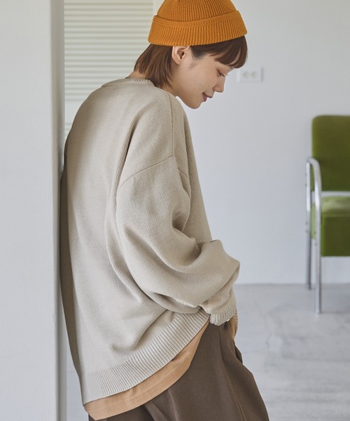 MONO-MART(モノマート)の「ボリュームルーズ クルーネックプルオーバーニット(ニット/セーター・メンズ・ダークグレー/アイボリー/グリーン系/ベージュ/ブラック/ブルー系/グレー/パープル/ライトベージュ/カーキ/ダークブラウン・M/L)」の17枚目の写真