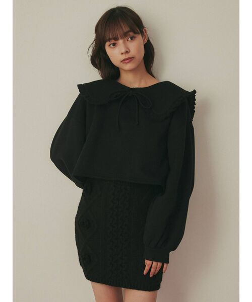 merry jenny(メリージェニー)の「フリルリボントレーナー(Tシャツ/カットソー・レディース・ブラック/オフホワイト/ピンク・FREE)」の1枚目の写真