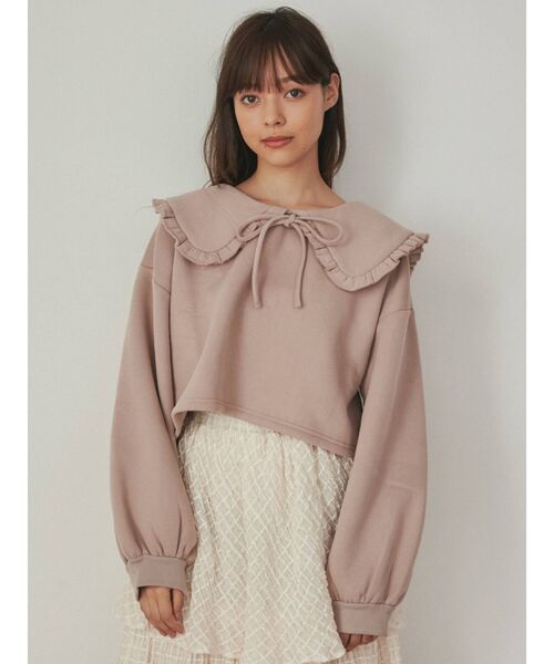 merry jenny(メリージェニー)の「フリルリボントレーナー(Tシャツ/カットソー・レディース・ブラック/オフホワイト/ピンク・FREE)」の6枚目の写真