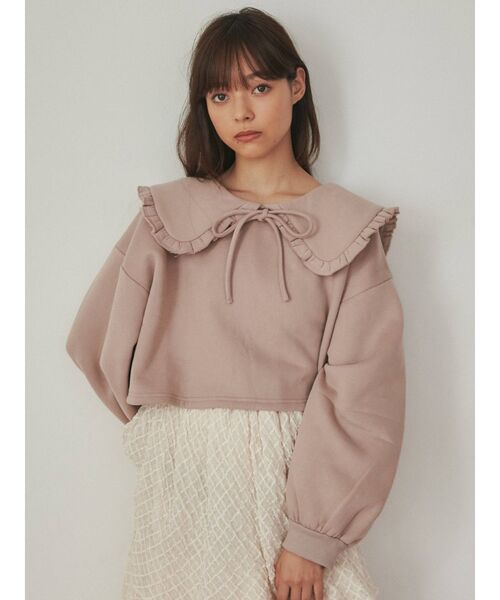 merry jenny(メリージェニー)の「フリルリボントレーナー(Tシャツ/カットソー・レディース・ブラック/オフホワイト/ピンク・FREE)」の4枚目の写真