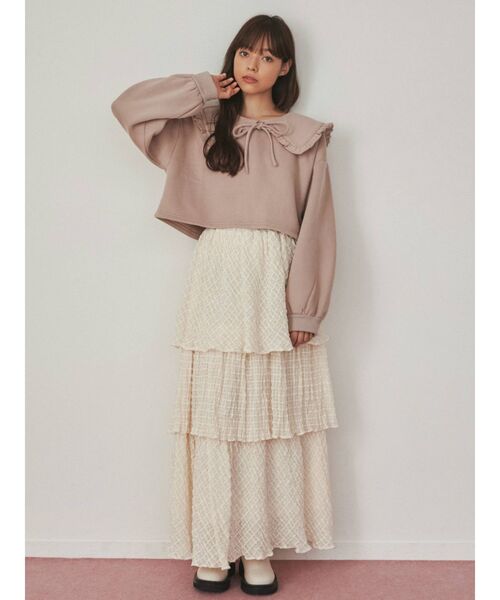 merry jenny(メリージェニー)の「フリルリボントレーナー(Tシャツ/カットソー・レディース・ブラック/オフホワイト/ピンク・FREE)」の5枚目の写真