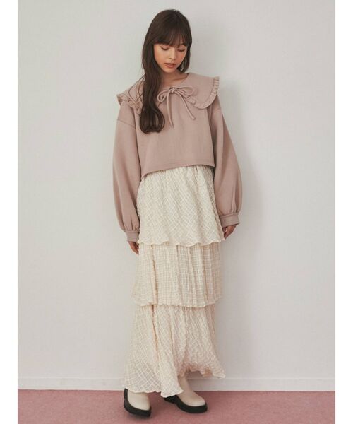 merry jenny(メリージェニー)の「フリルリボントレーナー(Tシャツ/カットソー・レディース・ブラック/オフホワイト/ピンク・FREE)」の9枚目の写真