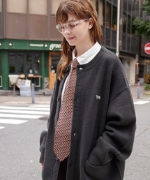 PENNEYS | PENNEYS/ペニーズ 別注 THE FOX ロゴ ワッペン刺繍ワンポイント モヘアライクWジャガード編み クルーネックルーズニットカーディガン(カーディガン/ボレロ)