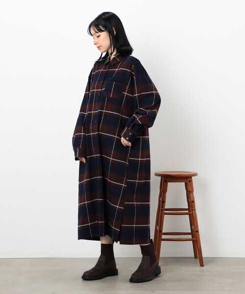 ONIGIRI（オニギリ）の「チェック柄　シャツワンピース（シャツワンピース・レディース・ネイビー/グリーン・FREE）」の5枚目の写真