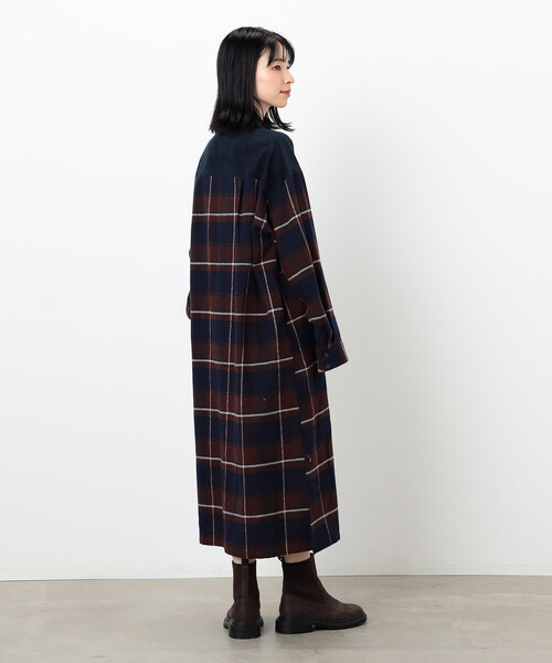 ONIGIRI（オニギリ）の「チェック柄　シャツワンピース（シャツワンピース・レディース・ネイビー/グリーン・FREE）」の3枚目の写真