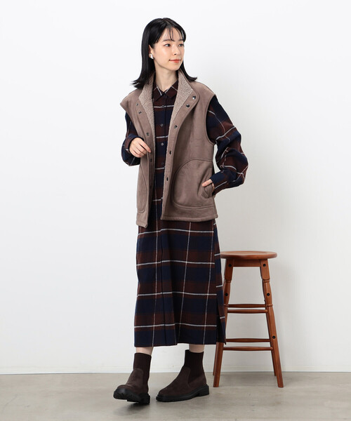 ONIGIRI（オニギリ）の「チェック柄　シャツワンピース（シャツワンピース・レディース・ネイビー/グリーン・FREE）」の9枚目の写真