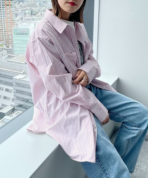 PAGEBOY（ページボーイ）の「ストライプBIGシャツ（シャツ/ブラウス・レディース・ホワイト×ブラック/ピンク/ブルー系その他・FREE）」の9枚目の写真