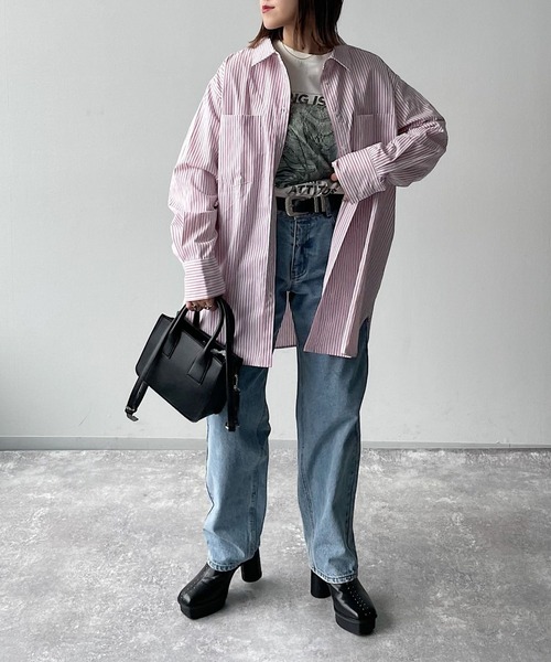 PAGEBOY（ページボーイ）の「ストライプBIGシャツ（シャツ/ブラウス・レディース・ホワイト×ブラック/ピンク/ブルー系その他・FREE）」の10枚目の写真