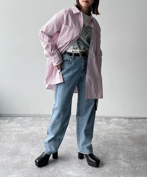 PAGEBOY（ページボーイ）の「ストライプBIGシャツ（シャツ/ブラウス・レディース・ホワイト×ブラック/ピンク/ブルー系その他・FREE）」の11枚目の写真