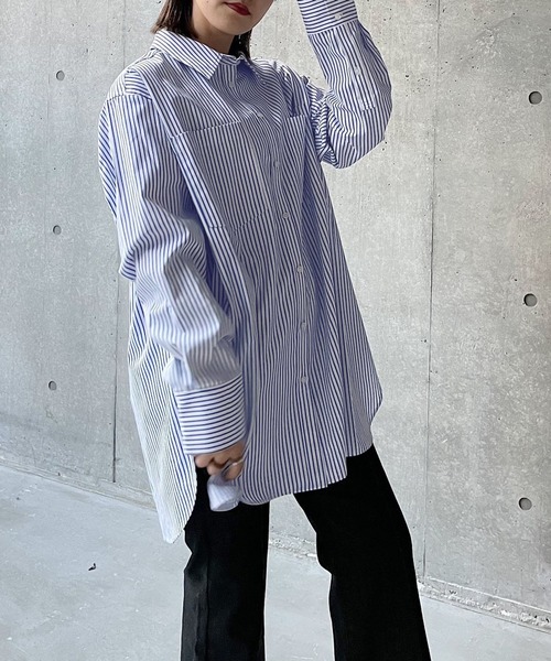 PAGEBOY（ページボーイ）の「ストライプBIGシャツ（シャツ/ブラウス・レディース・ホワイト×ブラック/ピンク/ブルー系その他・FREE）」の13枚目の写真