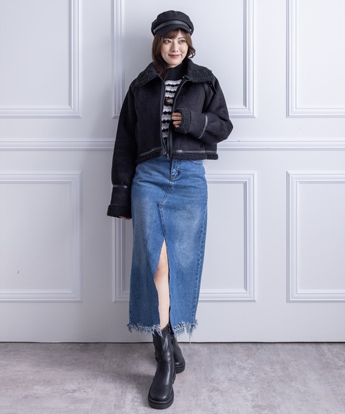 clear(クリア)の「ショートムートンジャケット(ムートンコート・レディース・ブラック/アイボリー・F)」の15枚目の写真