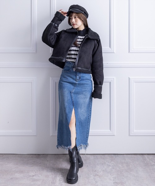 clear(クリア)の「ショートムートンジャケット(ムートンコート・レディース・ブラック/アイボリー・F)」の16枚目の写真