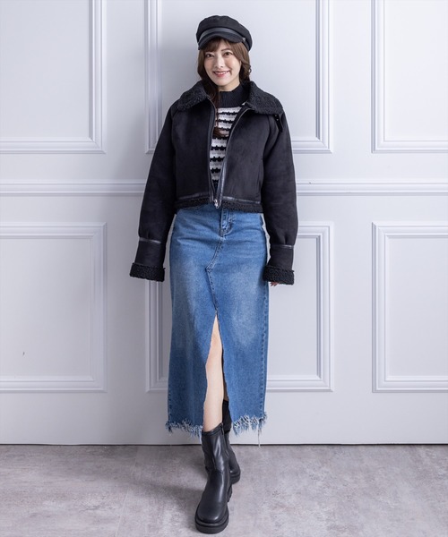 clear(クリア)の「ショートムートンジャケット(ムートンコート・レディース・ブラック/アイボリー・F)」の17枚目の写真