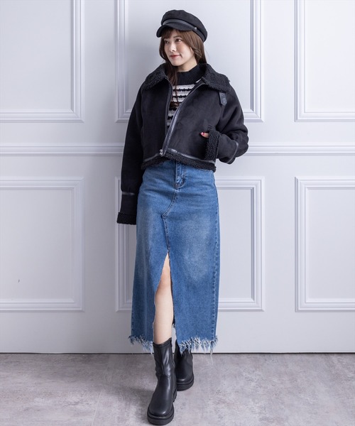 clear(クリア)の「ショートムートンジャケット(ムートンコート・レディース・ブラック/アイボリー・F)」の18枚目の写真