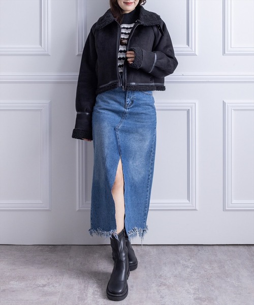 clear(クリア)の「ショートムートンジャケット(ムートンコート・レディース・ブラック/アイボリー・F)」の7枚目の写真