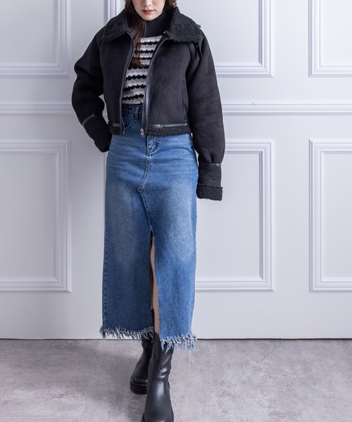 clear(クリア)の「ショートムートンジャケット(ムートンコート・レディース・ブラック/アイボリー・F)」の8枚目の写真