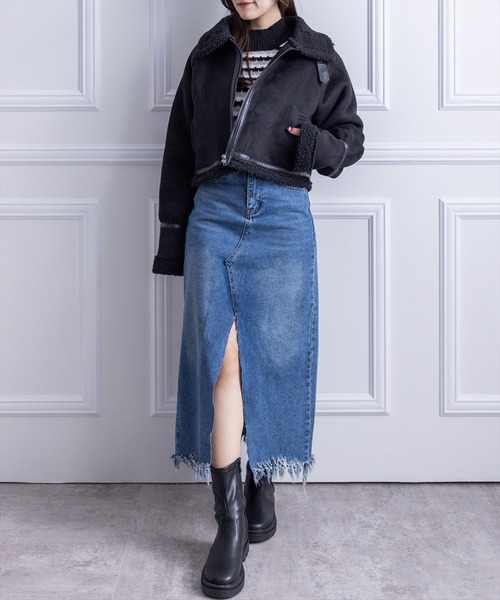 clear(クリア)の「ショートムートンジャケット(ムートンコート・レディース・ブラック/アイボリー・F)」の9枚目の写真