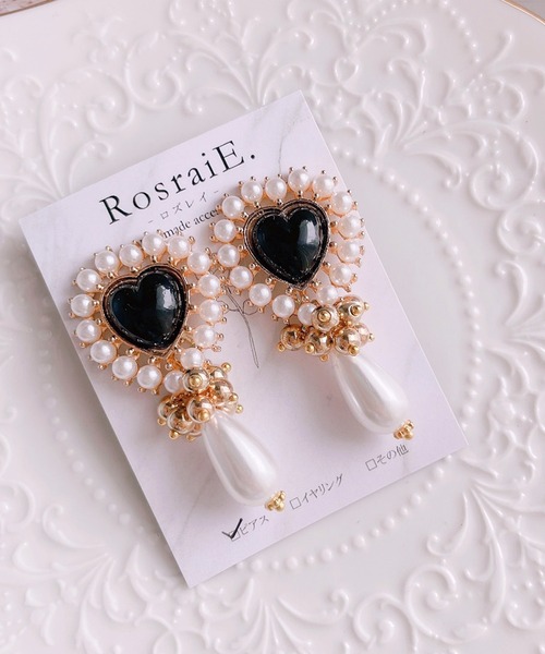 tone(トーン)の「【RosraiE】ブラックハート つぶつぶドロップパール ピアス(MA)(ピアス(両耳用)・レディース・ゴールド・FREE)」の2枚目の写真