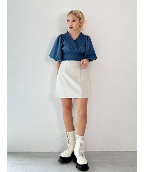 EMODA（エモダ）の「スーパーハイウエストミニスカート（スカート・レディース・ブルー/アイボリー/ブラック・SMALL/MEDIUM）」の7枚目の写真