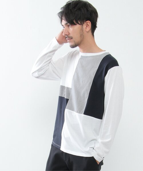 セール】ストライプミックス切り替えロンT（Tシャツ/カットソー