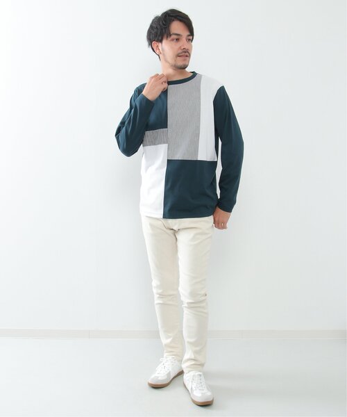 ikka(イッカ)の「ストライプミックス切り替えロンT(Tシャツ/カットソー・メンズ・ブルー/ホワイト/グリーン/ネイビー・S/L/XL/M)」の8枚目の写真
