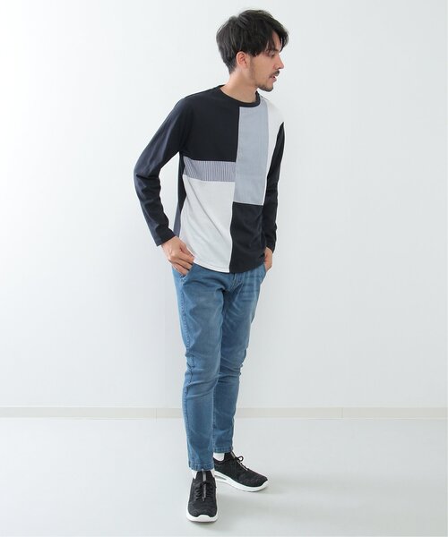 ikka(イッカ)の「ストライプミックス切り替えロンT(Tシャツ/カットソー・メンズ・ブルー/ホワイト/グリーン/ネイビー・S/L/XL/M)」の12枚目の写真