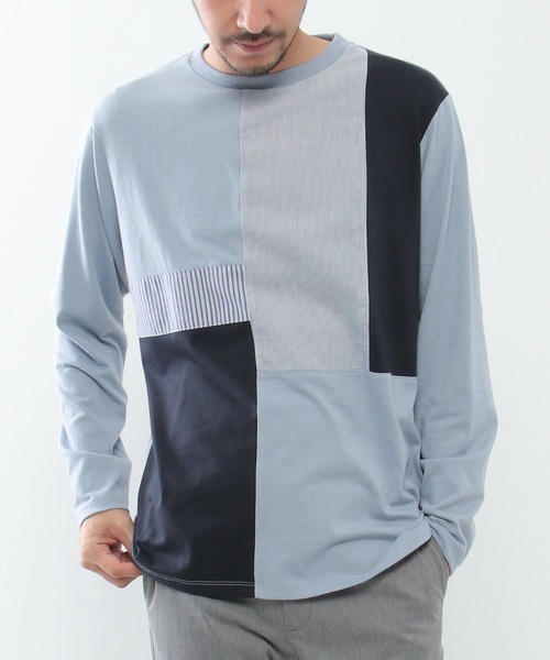 ikka(イッカ)の「ストライプミックス切り替えロンT(Tシャツ/カットソー・メンズ・ブルー/ホワイト/グリーン/ネイビー・S/L/XL/M)」の4枚目の写真