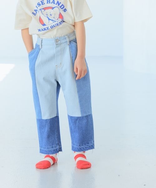 LOWRYS FARM(ローリーズファーム)の「デニムパッチワークパンツ 180008(デニムパンツ・キッズ・ブルー・110cm/120cm/130cm/140cm/150cm)」の1枚目の写真
