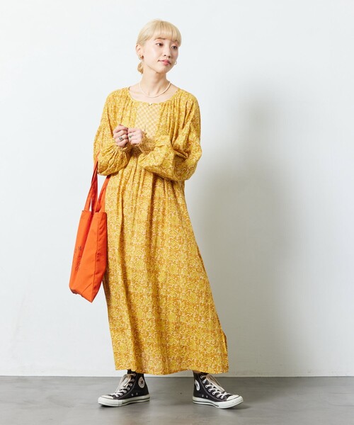 極美品 フリーダ 21SS ロング ワンピース 花柄 インド綿 フリンジ 赤