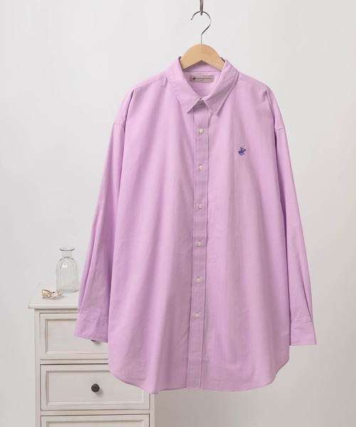 BEVERLY HILLS POLO CLUB(ビバリーヒルズポロクラブ)の「【BEVERLY HILLS POLO CLUB/ビバリーヒルズポロクラブ】スーパーワイドシルエット レギュラーカラーシャツ 無地&ストライプ柄/長袖シャツ(シャツ/ブラウス・レディース・パープル系その他/ライトグリーン/ネイビー/ホワイト/レッド系その他/サックスブルー/パープル/グリーン系その他・M)」の7枚目の写真