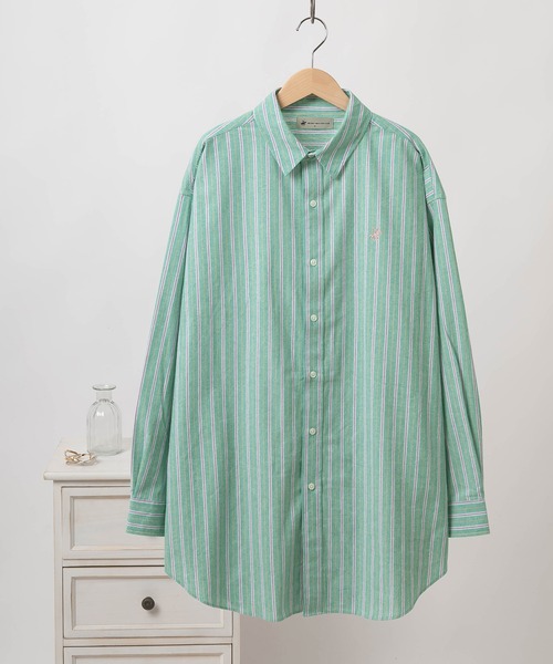 BEVERLY HILLS POLO CLUB(ビバリーヒルズポロクラブ)の「【BEVERLY HILLS POLO CLUB/ビバリーヒルズポロクラブ】スーパーワイドシルエット レギュラーカラーシャツ 無地&ストライプ柄/長袖シャツ(シャツ/ブラウス・レディース・パープル系その他/ライトグリーン/ネイビー/ホワイト/レッド系その他/サックスブルー/パープル/グリーン系その他・M)」の4枚目の写真