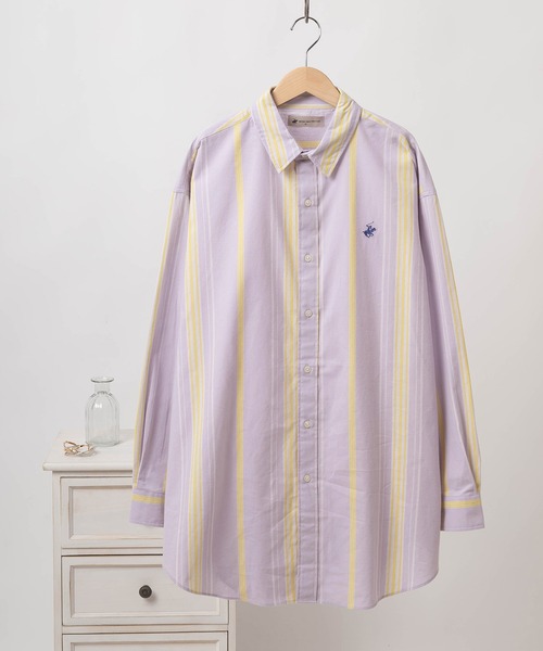 BEVERLY HILLS POLO CLUB(ビバリーヒルズポロクラブ)の「【BEVERLY HILLS POLO CLUB/ビバリーヒルズポロクラブ】スーパーワイドシルエット レギュラーカラーシャツ 無地&ストライプ柄/長袖シャツ(シャツ/ブラウス・レディース・パープル系その他/ライトグリーン/ネイビー/ホワイト/レッド系その他/サックスブルー/パープル/グリーン系その他・M)」の8枚目の写真